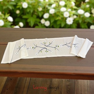 Table runner - White orchid embroidery